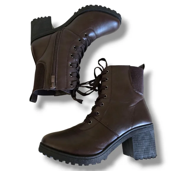 Women's Aspen-39 Chocolate Brown Vegan Leather Platform Combat Boots - Picture 9 of 16